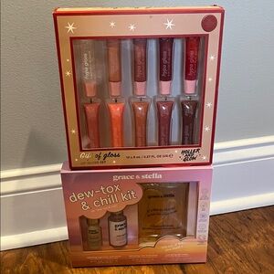 Grace & Stella Lip Gloss and Skincare Set - Red and Pink